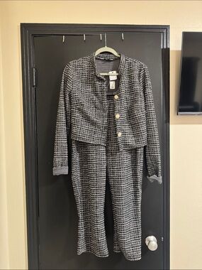 Fashion Nova Black & White Tweed Two-Piece Jacket and Pants Set